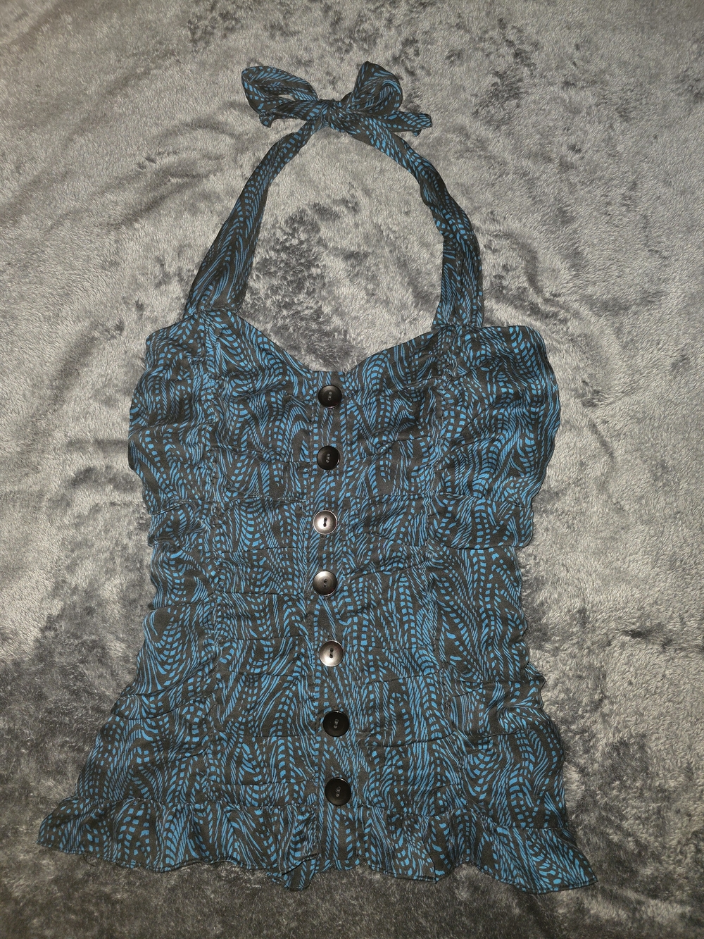 Teal Patterned Halter Button-Front Women's Top